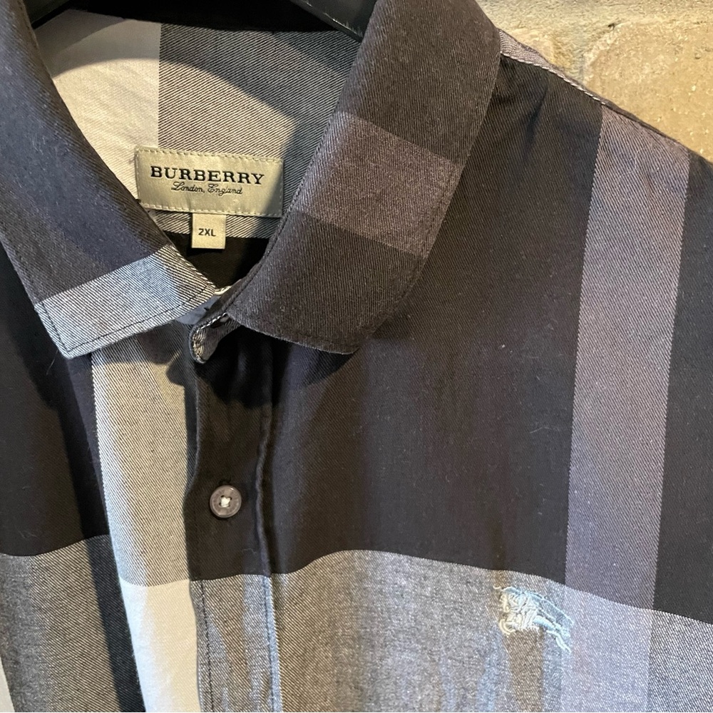 Burberry Gray Plaid Casual Button Down Shirt